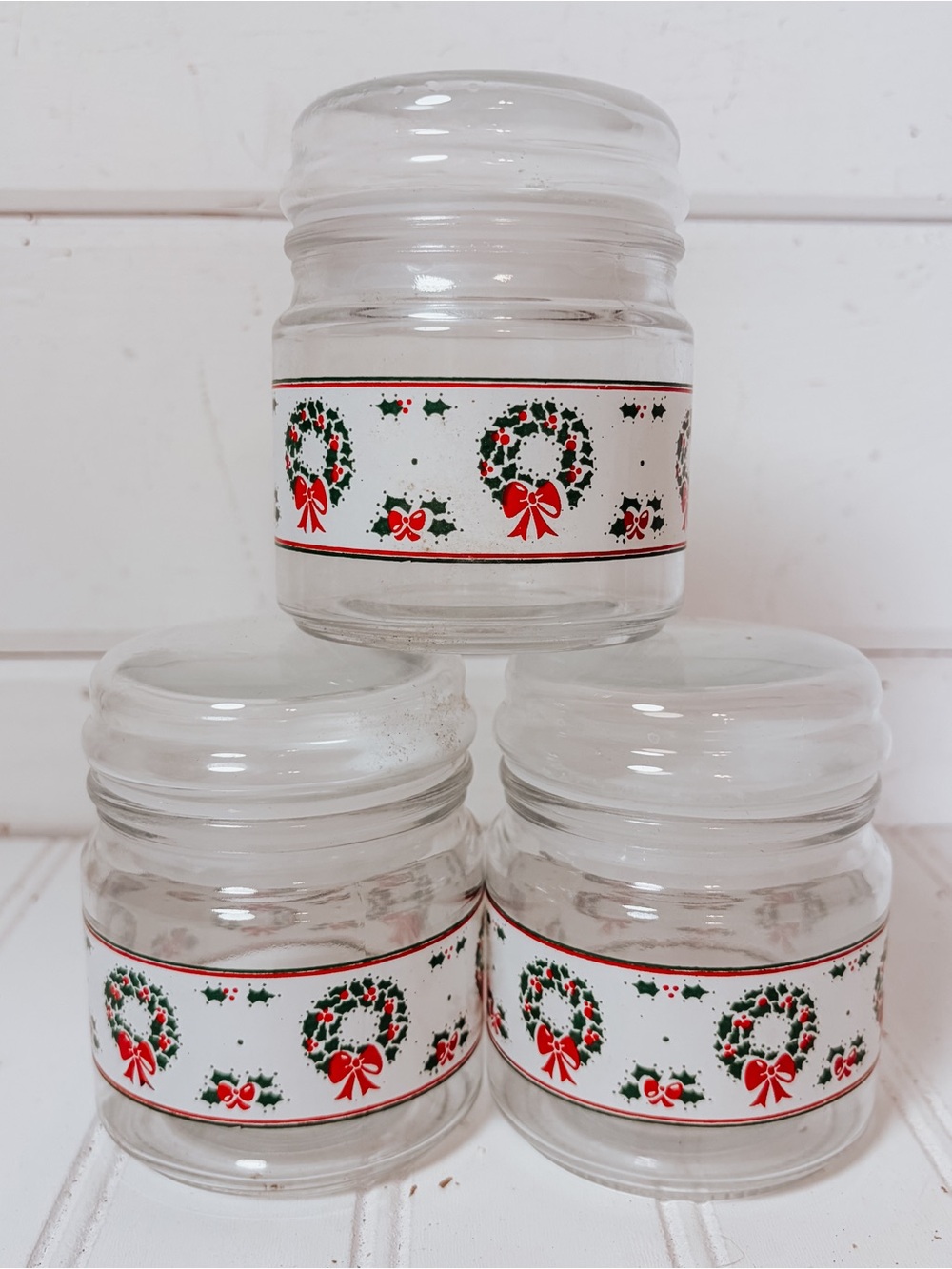 Vintage Libbey Christmas Wreath Mini Jars | Vintage Christmas